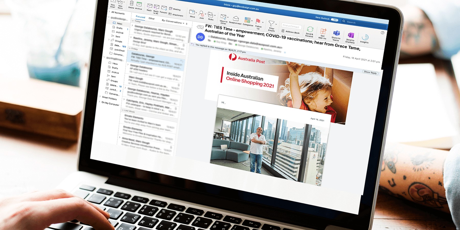 An Australia Post email design open on a laptop