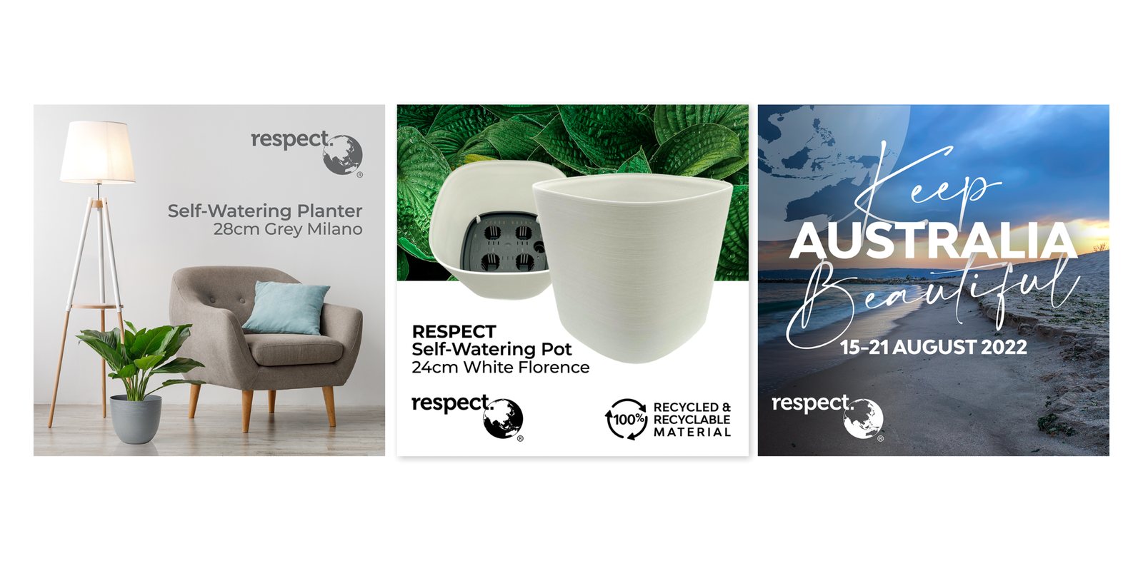 respect social media tiles for planters and Keep Australia Beautiful