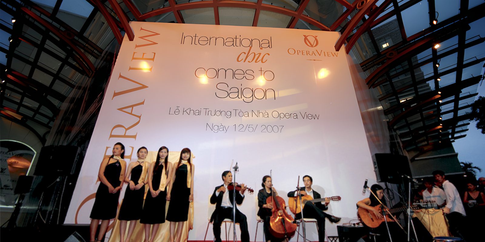 A band and singers on stage at the Opera View launch event in Saigon